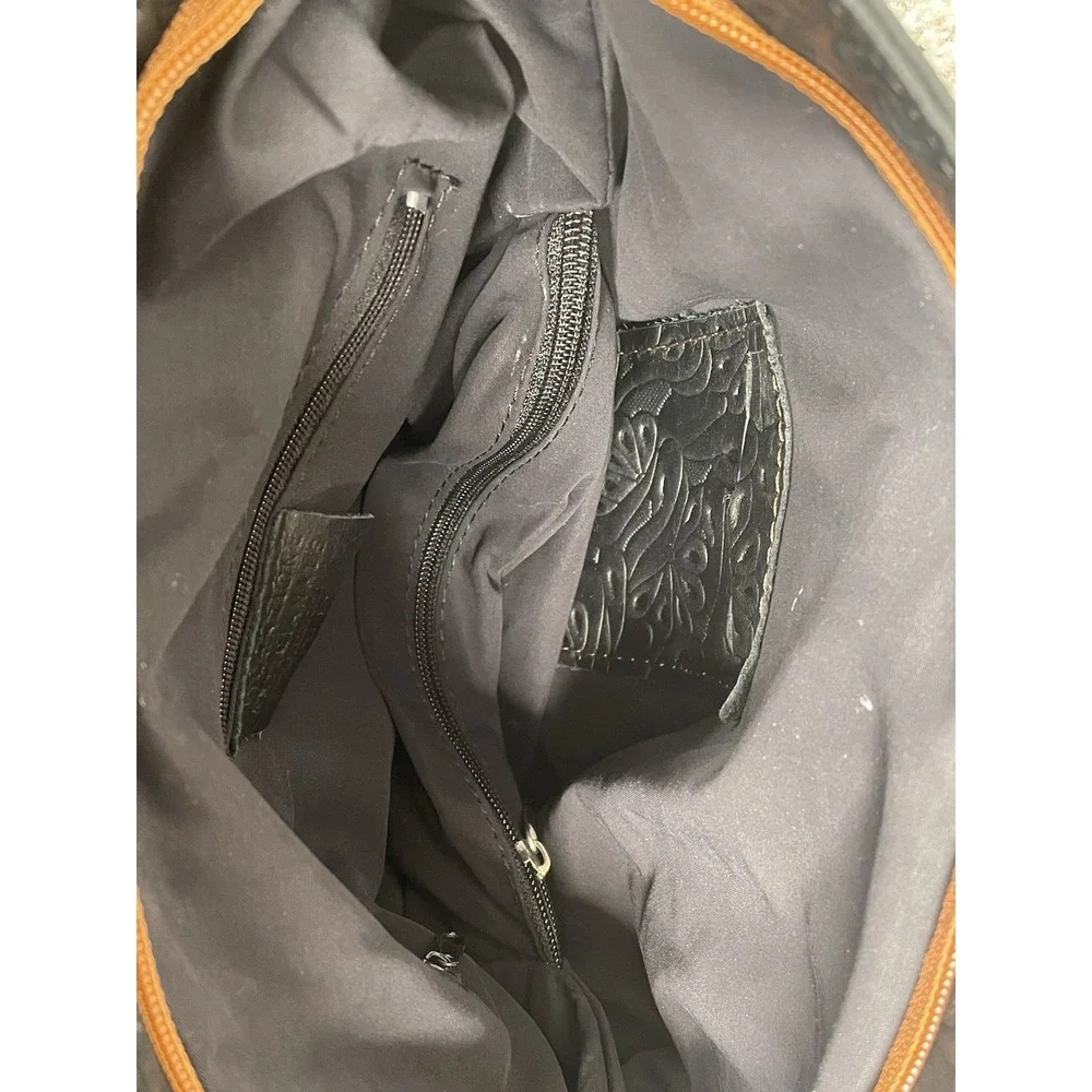 Made In Italy Genuine Leather Black Embossed Floral Hobo Shoulder Bag Purse